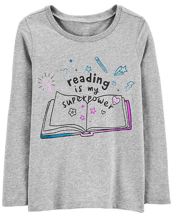 CAMISETA INFANTIL MENINA CARTERS MANGA LONGA SUPERPOWER