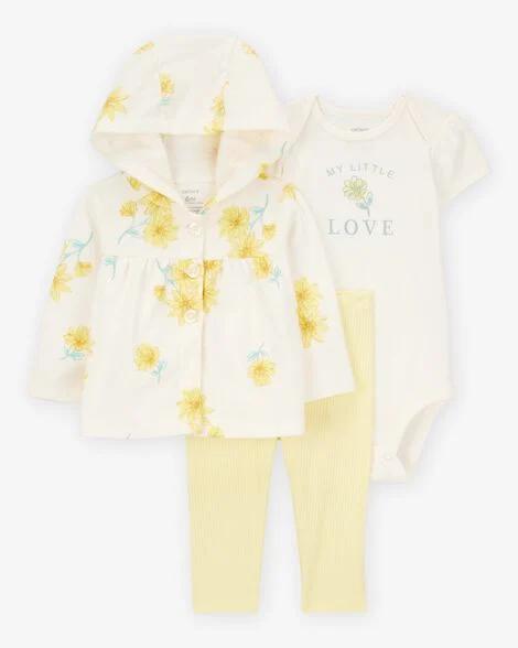 CONJUNTO 3 PEÇAS MENINA CARTERS JAQUETA FLORAL AMARELA