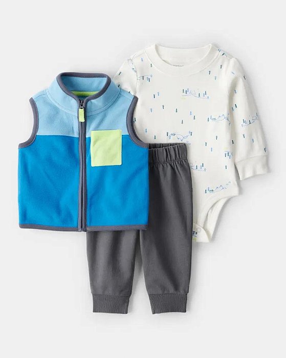 CONJUNTO 3 PEÇAS MENINO CARTERS COLETE AZUL FLEECE