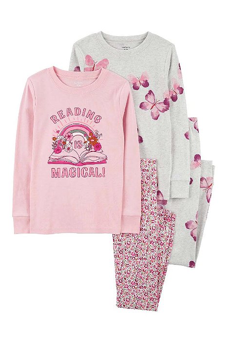 PIJAMA MENINA CARTERS 4 PÇS ROSA READING MAGICAL
