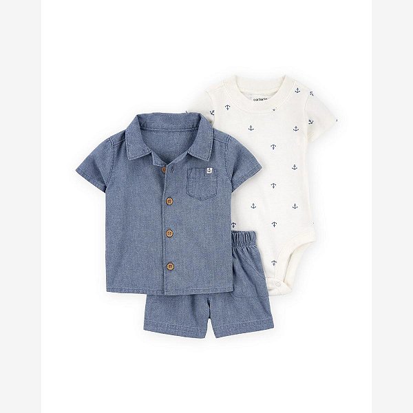 CONJUNTO MENINO CARTERS 3 PEÇAS JEANS FAKE ÂNCORA