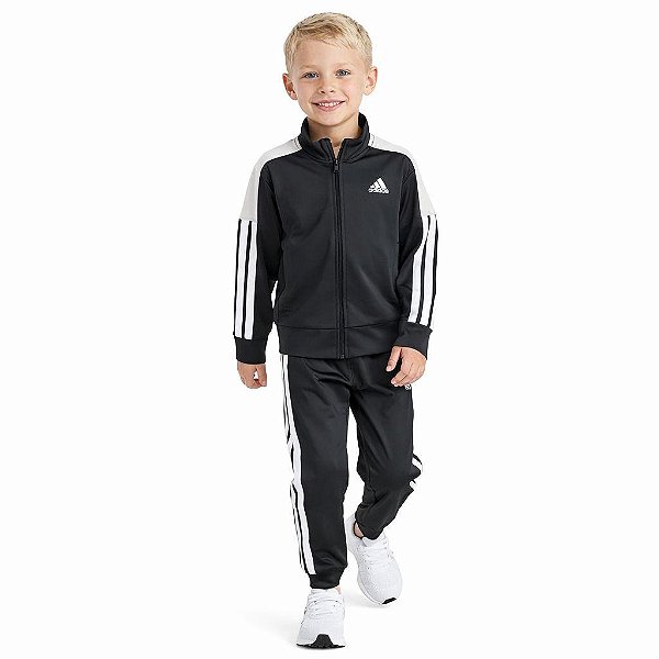 CONJUNTO 2 PÇS ADIDAS PRETO COM BEGE DRY FIT FORRADO FLEECE