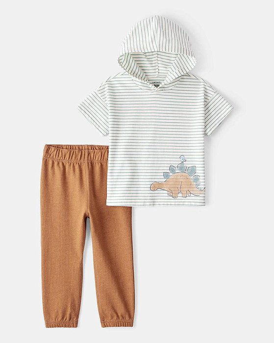 CONJUNTO 2 PÇS MENINO CARTERS CAMISETA DINO CALÇA BEGE
