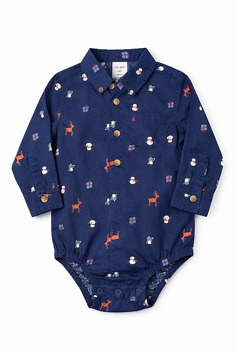ROMPER OKIE DOKIE AZUL MARINHO BOTÕES NEVE