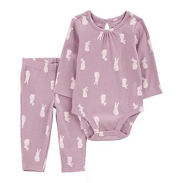 CONJUNTO 2 PÇS MENINA CARTERS LILÁS COELHO CANELADO