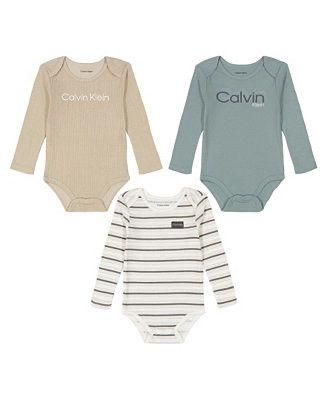 KIT 3 BODYS CALVIN KLEIN MANGA LONGA VERDE E BEGE