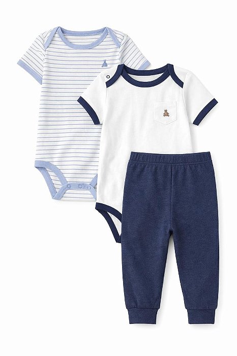 CONJUNTO 3 PÇS GAP BODY AZUL E BRANCO URSO