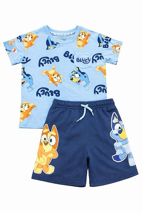 CONJ 2 PÇS BLUEY CAMISETA E BERMUDA AZUL MARINHO