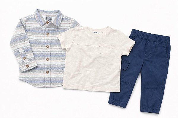 CONJ 3 PÇS MENINO PENGUIN CAMISA FLANELADA LISTRAS