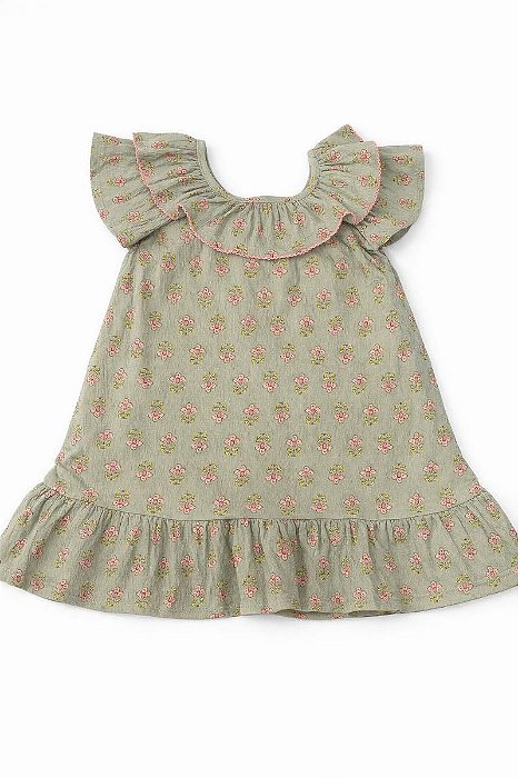 VESTIDO MENINA MODERN MOMENTS VERDE FLORES BABADO