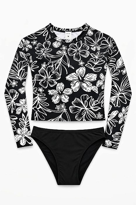 BIQUINI INFANTIL MENINA WONDER NATION PRETO FLORES
