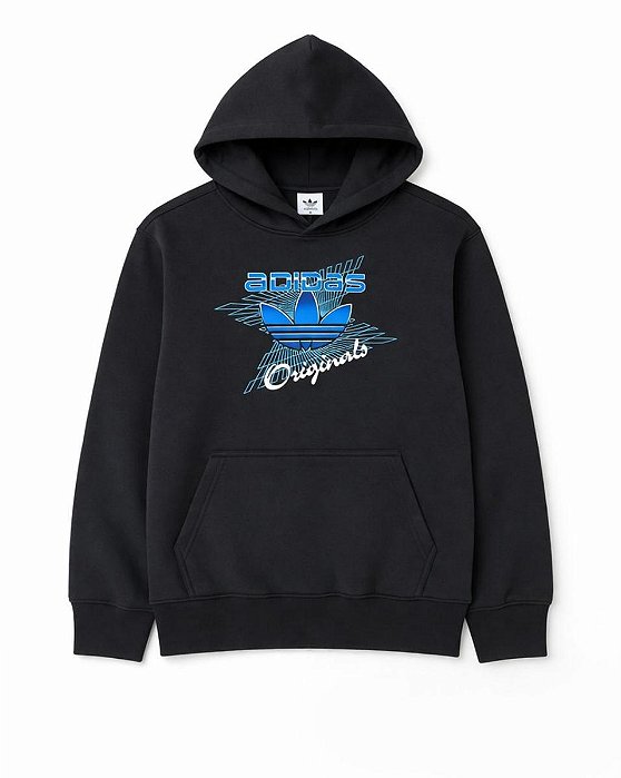 MOLETOM ADIDAS PRETO GORRO LOGO AZUL