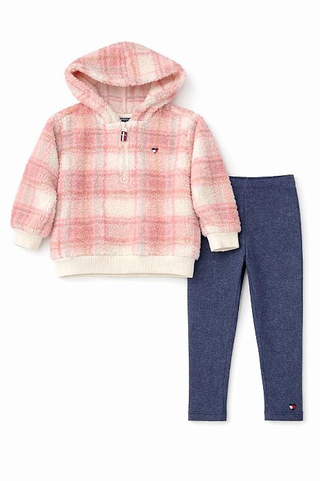 CONJUNTO MENINA TOMMY HILFIGER SHERPA XADREZ ROSA
