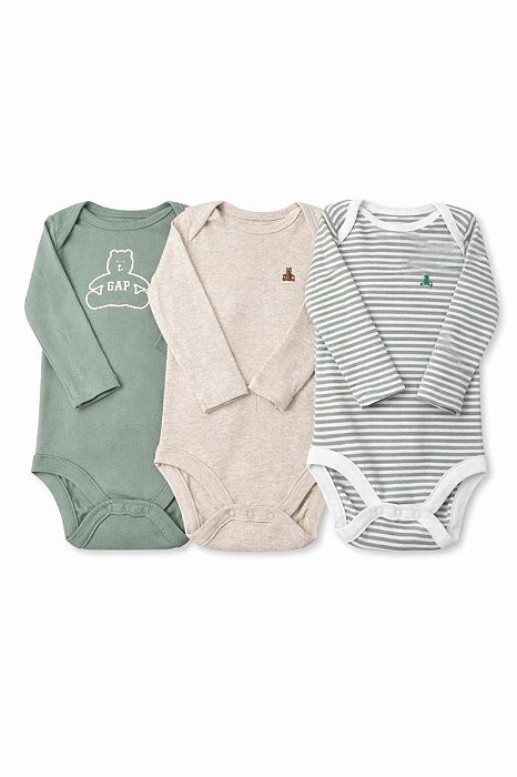 KIT 3 BODYS GAP - MANGA LONGA VERDE URSO