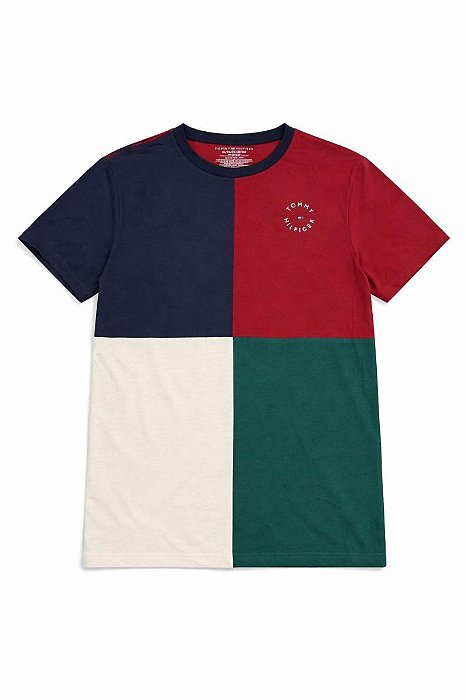 CAMISETA TOMMY HILFIGER BORDÔ E AZUL MARINHO MANGA CURTA