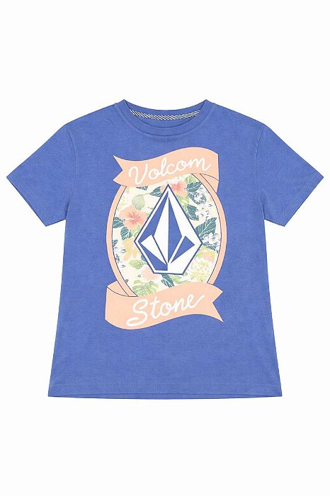 CAMISETA MENINA VOLCOM AZUL LOGO LARANJA