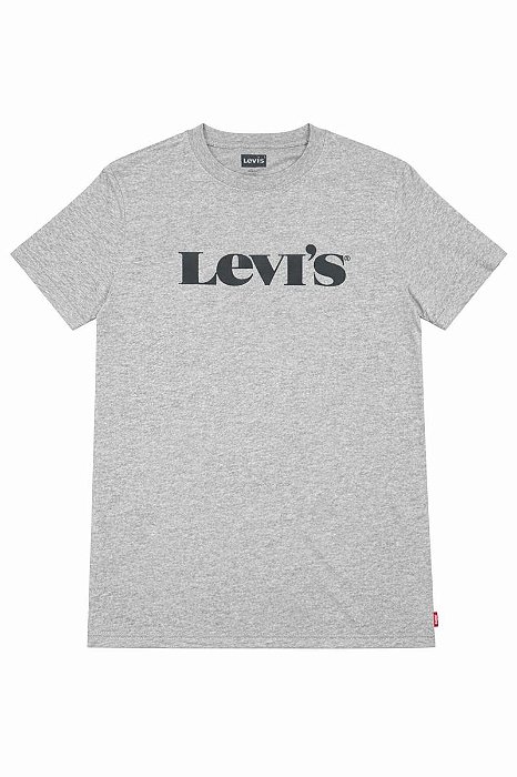 CAMISETA MENINO LEVIS CINZA LOGO PRETA MANGA CURTA