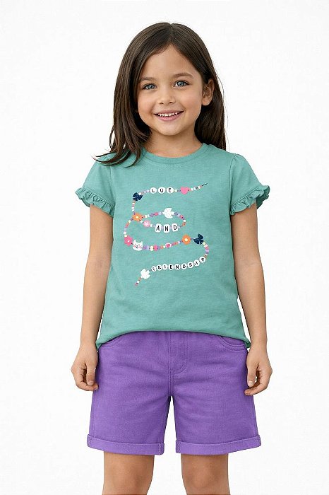 CONJUNTO WONDER NATION CAMISETA VERDE SHORTS LILÁS