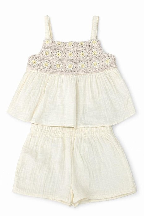 CONJ MENINA MODERN MOMENTS 2 PÇS BEGE DETALHE CROCHÊ