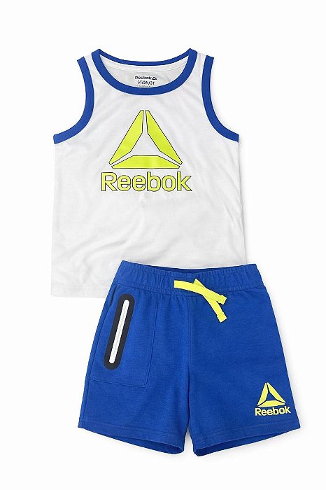 CONJ MENINO REEBOK REGATA BRANCA E BERMUDA AZUL