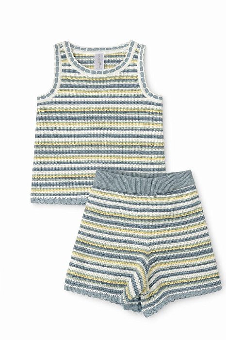 CONJ MENINA MODERN MOMENTS CROCHE LISTRAS REGATA E SHORTS