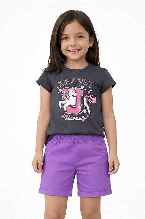 CONJ WONDER NATION CAMISETA UNICORNIO E SHORTS LILÁS