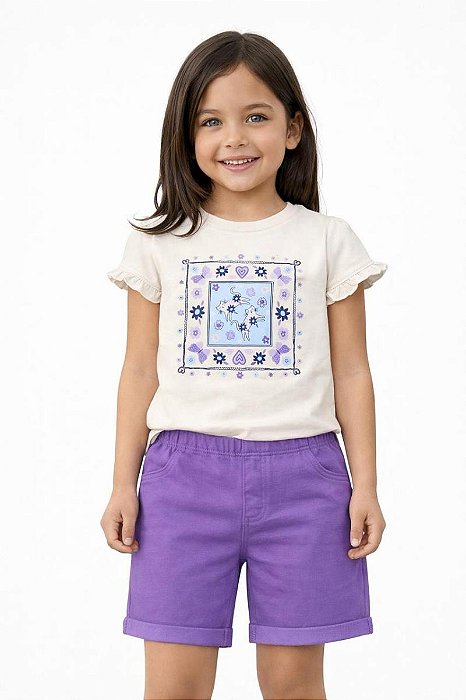 CONJ WONDER NATION CAMISETA OFF GATO SHORTS LILÁS