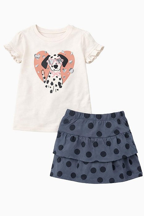 CONJ MENINA WONDER NATION CAMISETA CACHORRO SAIA POÁ CHUMBO