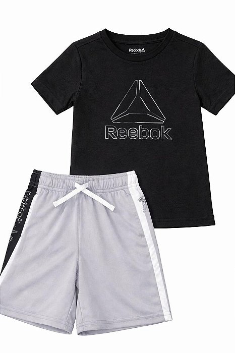 CONJUNTO MENINO 2 PÇS REEBOK CAMISETA PRETA BERMUDA CINZA