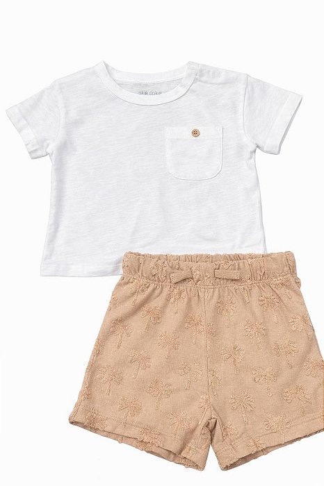 CONJUNTO 2 PÇS MENINO OKIE DOKIE BERMUDA COQUEIRO CAMISETA BRANCA
