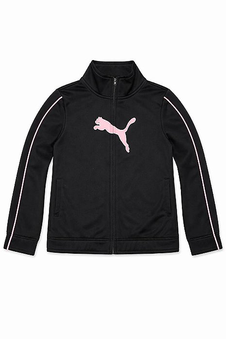 JAQUETA MENINA PUMA PRETA LOGO ROSA