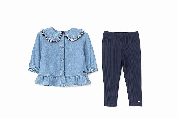 CONJ 2 PÇS MENINA TOMMY HILFIGER BATA JEANS LEGGING AZUL MARINHO