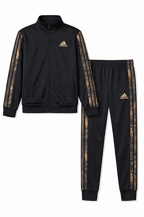 CONJUNTO MENINO ADIDAS 2 PÇS PRETO DETALHE LISTRAS CAMUFLADAS DRY FIT