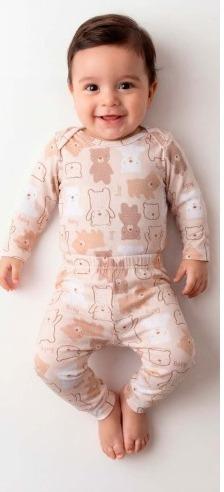 CONJUNTO DADOMILE 2 PÇS BODY E CALÇA BEGE URSO MODAL