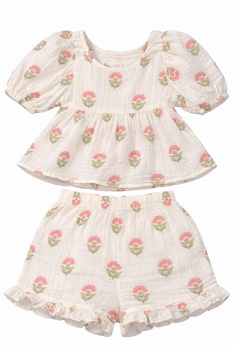 CONJUNTO 2 PÇS MENINA MODERN MOMENTS BATA OFF E SHORTS FLORES