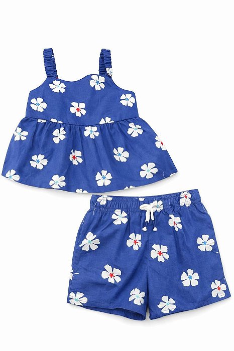CONJ 2 PÇS MENINA WONDER NATION BATA E SHORTS AZUL FLORES