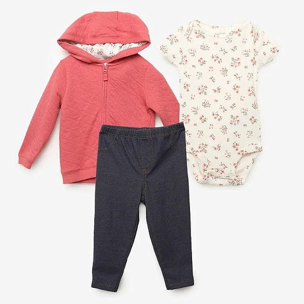 CONJUNTO MENINA CARTERS 3 PEÇAS JAQUETA CORAÇÃO