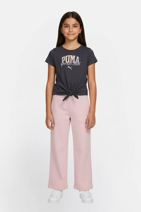 CONJUNTO 2 PÇS MENINA PUMA CALÇA ROSA FLEECE E CAMISETA CHUMBO