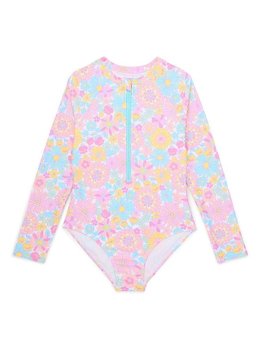 MAIÔ INFANTIL MENINA WONDER NATION FLORES ZÍPER AZUL