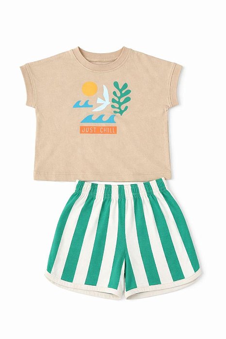 CONJUNTO 2 PÇS OKIE DOKIE CAMISETA BEGE JUST CHILL