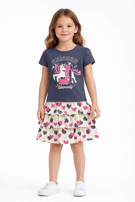 CONJ WONDER NATION CAMISETA UNICORNIO SAIA CORAÇÕES