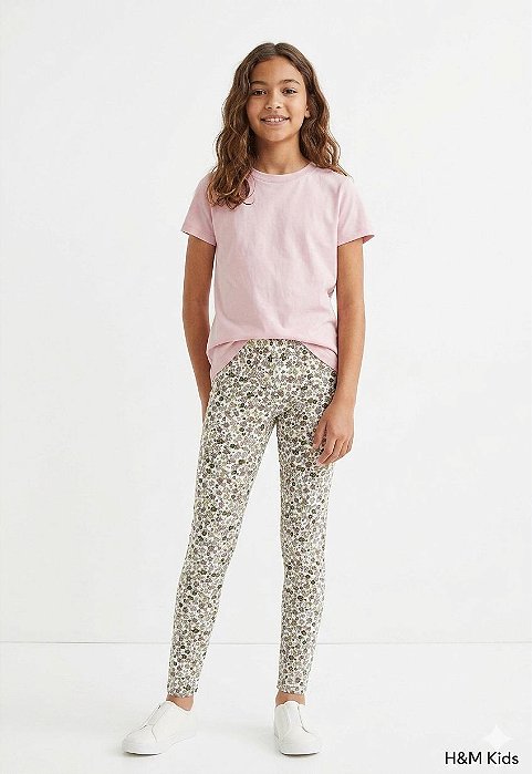 CONJUNTO CAMISETA ROSA E LEGGING BEGE FLOR - NACIONAL