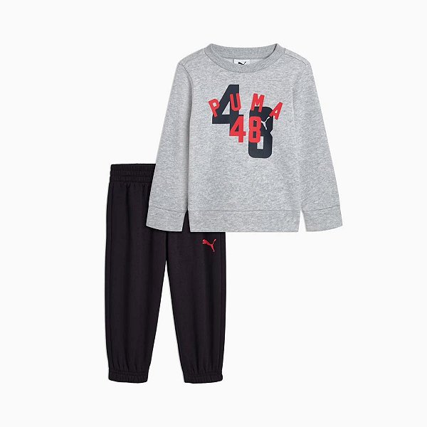 CONJUNTO 2 PÇS MENINO PUMA MOLETOM CINZA CALÇA AZUL MARINHO