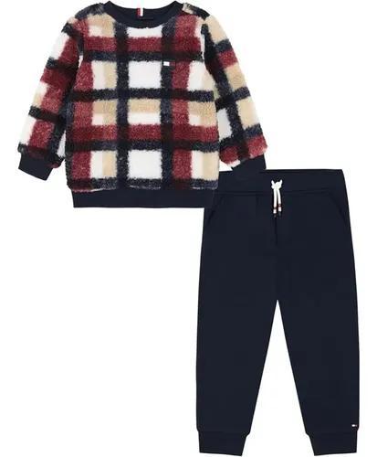 CONJ 2 PÇS MENINO TOMMY HILFIGER BLUSA SHERPA XADREZ CALÇA AZUL