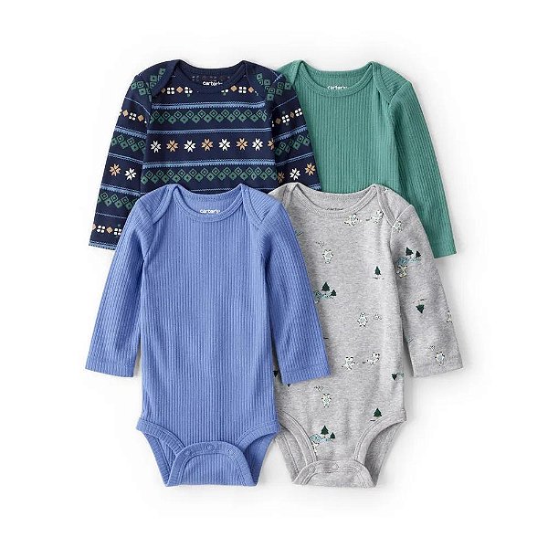 KIT BODY 4 PÇS CARTERS AZUL GEOMETRICO