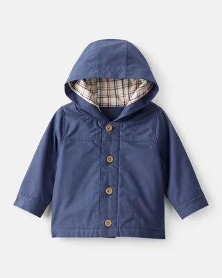 JAQUETA OSHKOSH AZUL BOTÃO GORRO FORRADO XADREZ