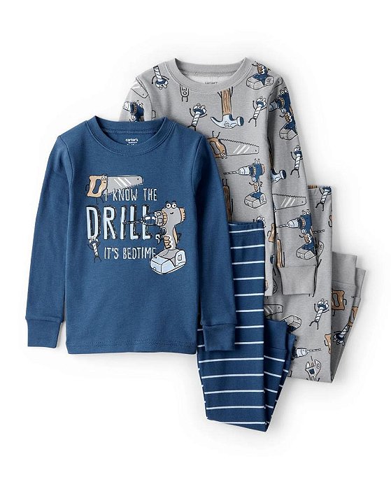 PIJAMA 4 PÇS MENINO CARTERS AZUL E CINZA FERRAMENTAS