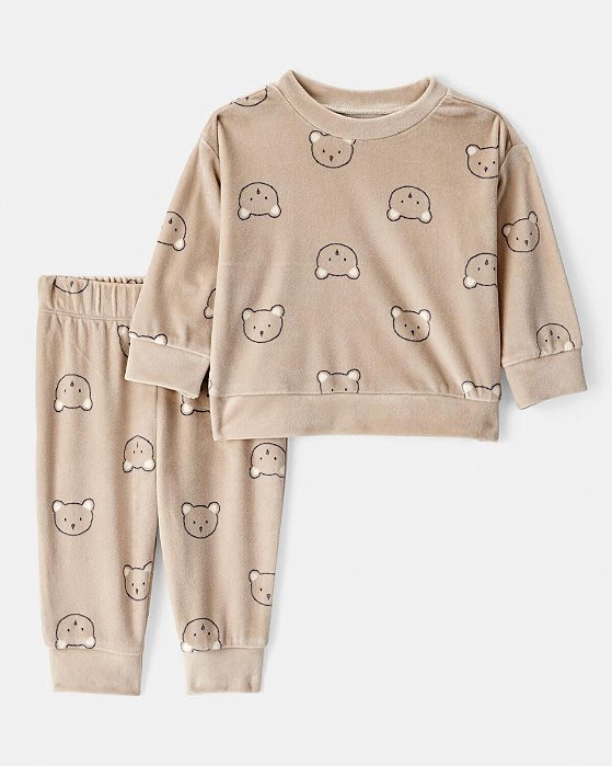 PIJAMA INFANTIL CARTERS 2 PÇS BEGE URSO VELUDO