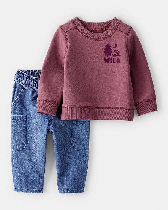 CONJ 2 PÇS MENINO CARTERS BLUSA BORDÔ WILD E CALÇA JEANS