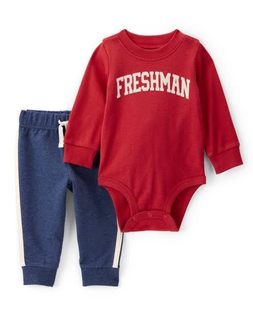 CONJ 2 PÇS MENINO CARTERS BODY VERMELHO FRESHMAN CALÇA MOLETINHO